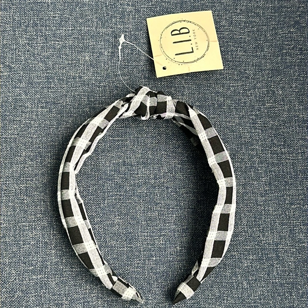 NWT L.I.B New York Top Knot Black and White Plaid Headband